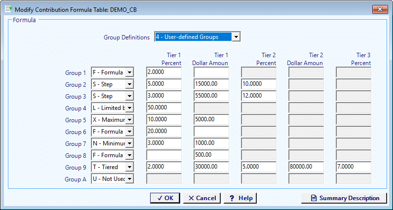 Cash Balance Formula Menu