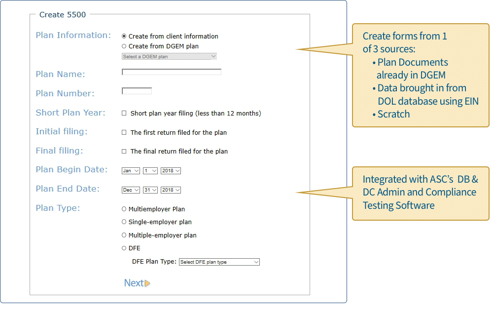 5500 Form Creation Screenshot